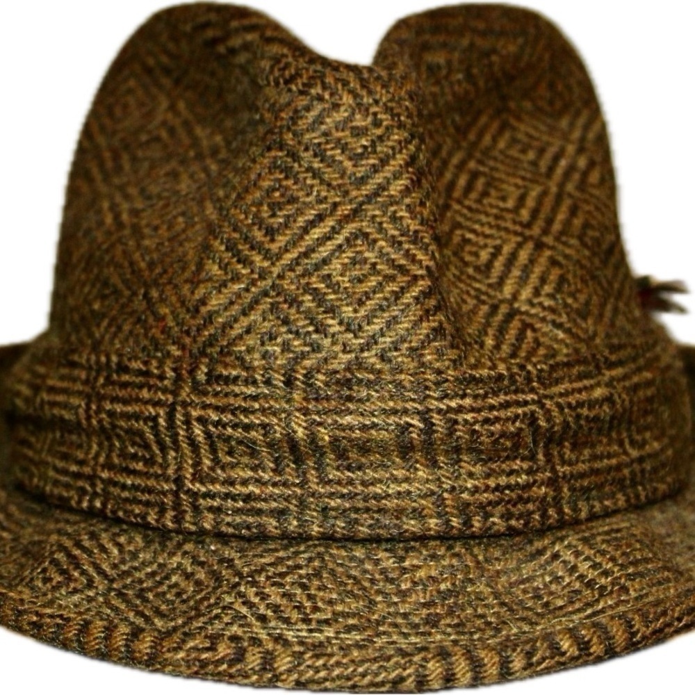 Stylish Brown Tweed Fedora Hat​​​​​​​​​​​​​​​